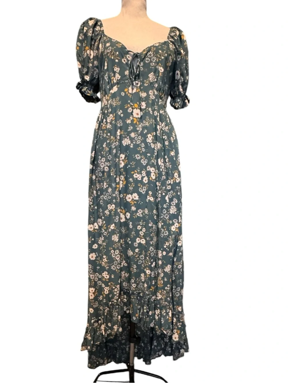 Patrons of PeaceAdrian Dress Sea Glass Floral Empire Waist Puff Sleeve Size S - Picture 4 of 7